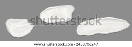 Cream swatches set isolated on background. Vector realistic illustration of cosmetic facial lotion smear, liquid creamy substance stroke, white paint sample smudge, shampoo or conditioner splash