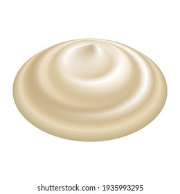 Cream swirl, mayonnaise,whipped  dessert or soft creamy mousse. Realistic smooth texture, isolated on white background. Vector illustration