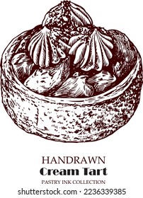 cream tart hand drawn sketchy monochromatic illustration pen and ink pastry collection 