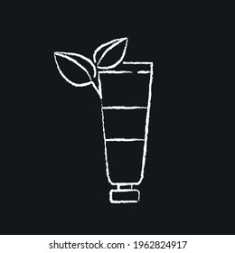 Cream with tea tree oil chalk icon. Natural cosmetics and Make up. Thin line customizable illustration. Contour symbol. Vector isolated outline drawing.