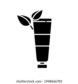 Cream with tea tree oil glyph icon. Natural cosmetics and Make up. Thin line customizable illustration. Contour symbol. Vector isolated outline drawing.