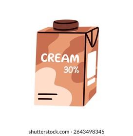 Cream, tetra pack box, carton package. Small cardboard pack, container with cap. Full fat dairy product, milk ingredient. Fresh creamy nutrition. Flat vector illustration isolated on white background
