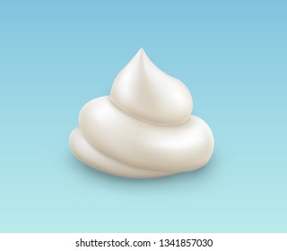Cream texture isolated on blue background. Facial creme, foam, gel or body lotion skincare icon. Vector ice cream product swatch.