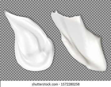 Cream texture smear. Face cosmetic product swatch mockup. White body moisturizer lotion splash. Realistic creamy brush stroke. Soft sunscreen mousse swirl. Liquid conditioner, creme blob element