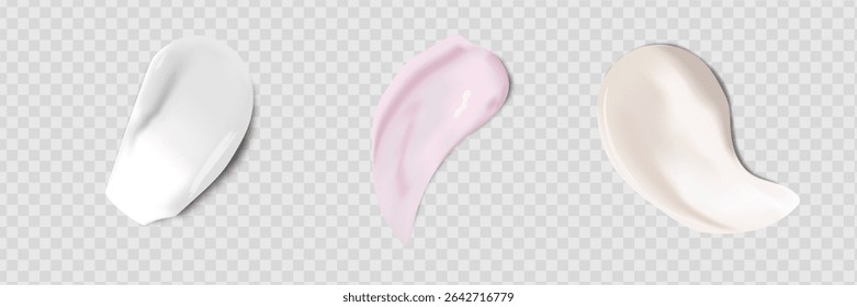 Cream texture stroke isolated on transparent background. Facial creme, foam, gel or body lotion skincare icon. Vector face cream cosmetic product smear swatch.