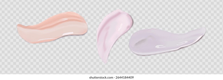 Cream texture stroke isolated on transparent background. Facial creme, foam, gel or body lotion skincare icon. Vector face cream cosmetic product smear swatch.