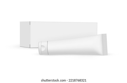 Cream or Toothpaste Tube and Paper Box Mockup, Isolated on White Background. Vector Illustration