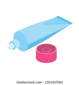 Cream Tube 3d vector icon isometric pink and blue color minimalism illustrate