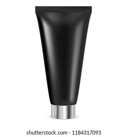 Cream tube. Black container. Vector 3d illustration isolated on white background