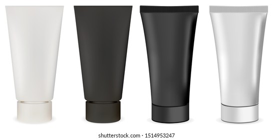 Cream tube. Cosmetic tube mockup. Isolated package black, white.  