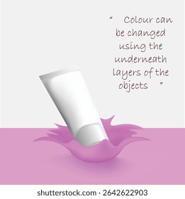 cream tube falling into a liquid 