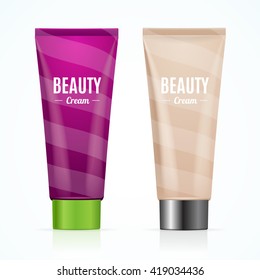 Cream Tube Mock Up Set with Inscriptions. Vector illustration