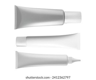 Cream tube mock up. White hand cream container design. Toothpaste plastic blank design, vector packaging template for branding. Face care creme tube, squeeze pqackage for paste or gel