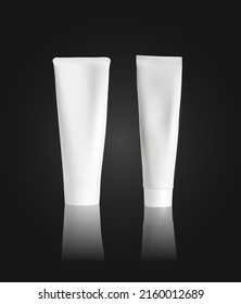 Cream tube mockup on black background. Tube packaging mock up. Vector illustration.