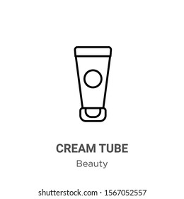 Cream tube outline vector icon. Thin line black cream tube icon, flat vector simple element illustration from editable beauty concept isolated on white background