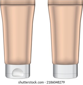 Cream tube packaging isolated on white background. Skin color plastic tube for medicine or cosmetics, cream, gel, skin care. Realistic packaging mockup template. Front and back view vector illustratio