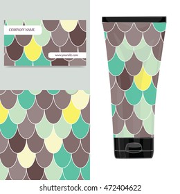 Cream tube pattern with Moroccan Fish Scales. Vector illustration. Visit card, packaging for organic cosmetic.