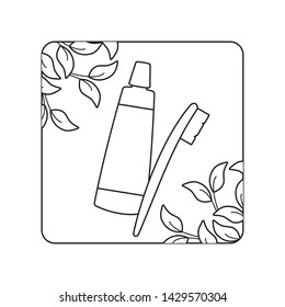 cream tube and toothbrush with leafs in frame