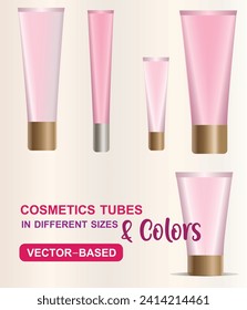 Cream tube vector package. Realistic vector cosmetics tubes in different sizes and colors. Facial scrub tube. Eye cream tube. Plastic cream tubes mockup.