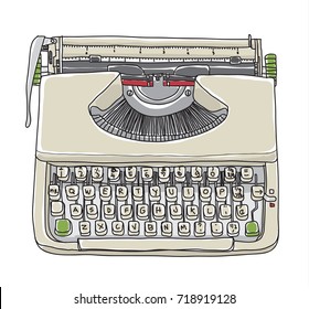 Cream typewriter  vintage hand drawn cute vector line art illustration