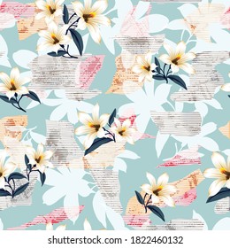 cream vector flowers bunches pattern on texture halftone green background