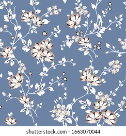 cream vector flowers leaves pattern on violet background