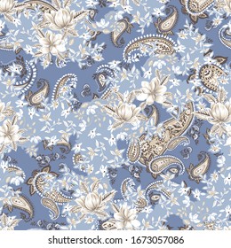 cream vector flowers pattern with seamless paisley background