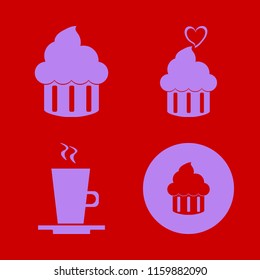 cream vector icons set. with cupcake, cupcake heart and latte cup in set