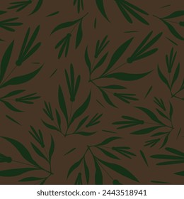cream vector stock small flowers with green leaves pattern on green background