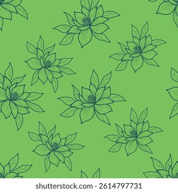 cream vector stock small flowers with green leaves pattern on green background