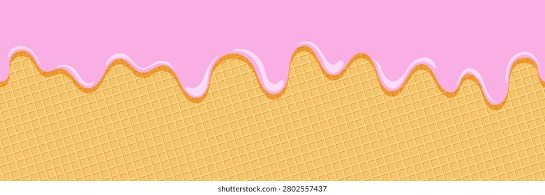 Cream waffle texture for background ice cookie and melt icecream pattern. Cake wafer seamless for candy flow liquid and cone border biscuit. Cream graphic banner for background glaze backdrop.