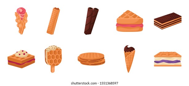 Cream waffle vector cartoon set icon.Vector illustration icon waffle cake.Isolated cartoon set of cream dessert and chocolate food.