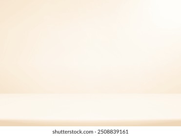 Cream wall Background. Minimal 3d shelf. Room in the 3d. Space for selling products on the website. Cream Background Empty Room Studio with table. Vector illustration.