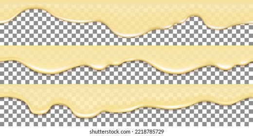 Cream wave splash, liquid flowing drip spill. yogurt, cheese, milk cream. Smooth liquid texture, isolated waves.  Sweet dessert on transparent background. Vector illustration