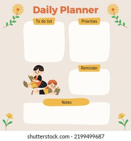 Cream, yellow, and orange. Child Illustration Daily Planner.