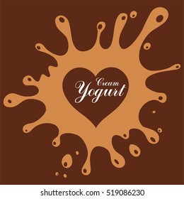 Cream Yogurt. Chocolate background. Vector Illustration