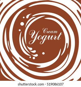 Cream Yogurt. Chocolate swirl background. Vector Illustration