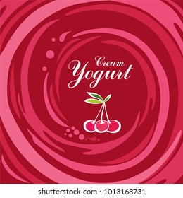 Cream Yogurt. Swirl background in pink colors. Vector Illustration