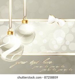 Cream-colored banner with Christmas ornaments (eps10);  jpg version also available