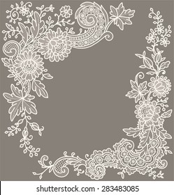 Cream-Colored Lace. Corners. Floral pattern.