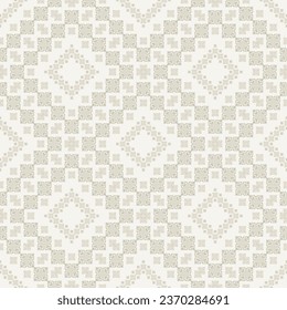 Cream-gray color Palestinian embroidery geometric pattern. Vector ethnic geometric square shape seamless pattern pixel art style. Ethnic embroidery pattern use for textile, home decoration elements.