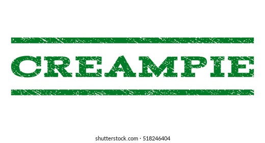 Creampie watermark stamp. Text caption between horizontal parallel lines with grunge design style. Rubber seal stamp with dirty texture. Vector green color ink imprint on a white background.