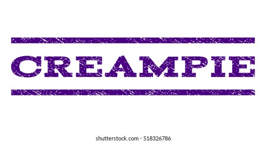 Creampie watermark stamp. Text caption between horizontal parallel lines with grunge design style. Rubber seal stamp with dust texture. Vector indigo blue color ink imprint on a white background.