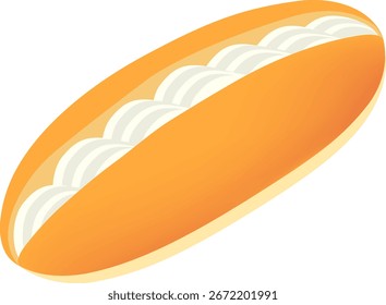 El icono de pan relleno de crema aislado sobre fondo blanco