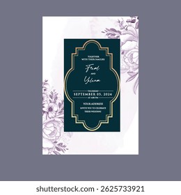 Cartão em tom de creme com florais românticos de borda e cabeçalho de script.
