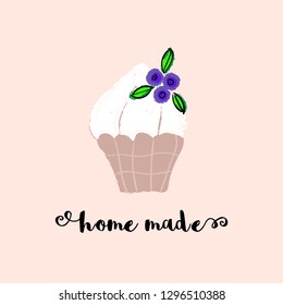 Creamy berry cupcake vector hand drawn cartoon illustration. Bakery or confectionary concept