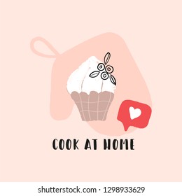 Creamy berry cupcake vector hand drawn cartoon illustration. Bakery or confectionary concept