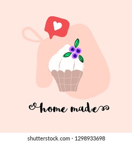 Creamy berry cupcake vector hand drawn cartoon illustration. Bakery or confectionary concept