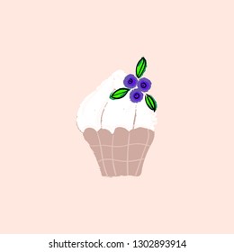 Creamy berry cupcake vector hand drawn cartoon illustration. Bakery or confectionary concept