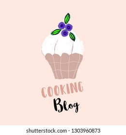 Creamy berry cupcake vector hand drawn cartoon illustration. Bakery or confectionary concept